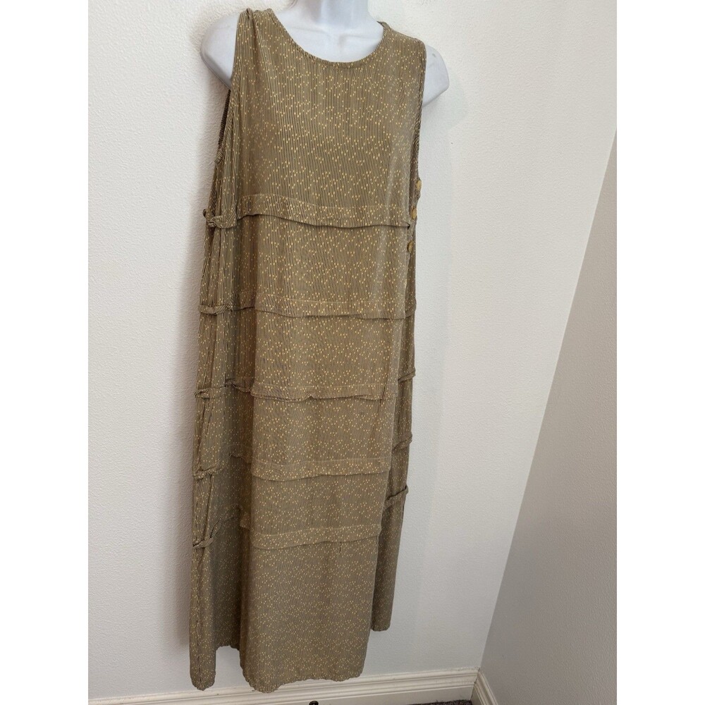 Vintage Dress Banyan Tree Womens M Rayon Maxi Sheath 90s Button Up Yellow Blue